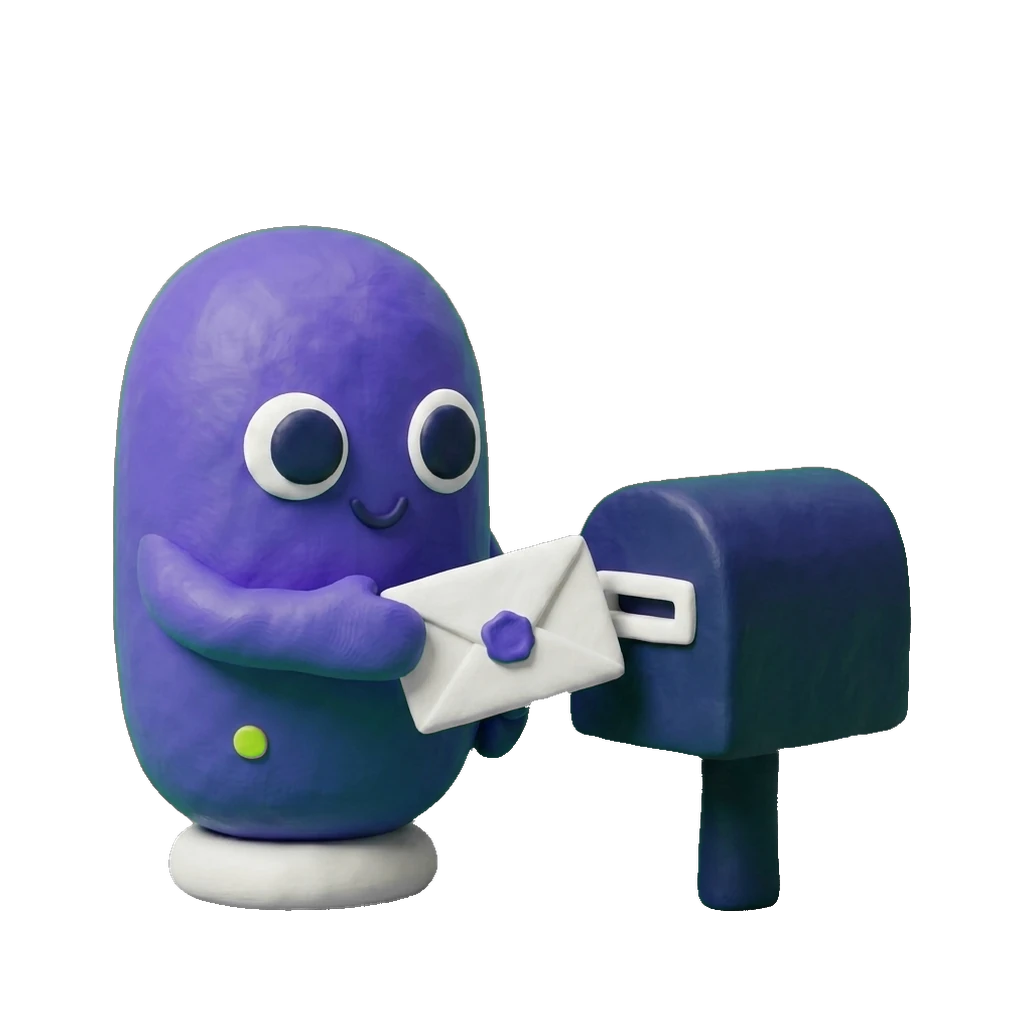 Knety wirft einen Brief in einen Briefkasten