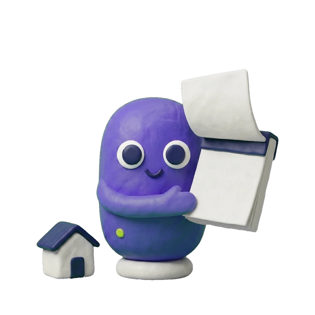 Knety blättert einen Kalender um, daneben ein kleines Haus