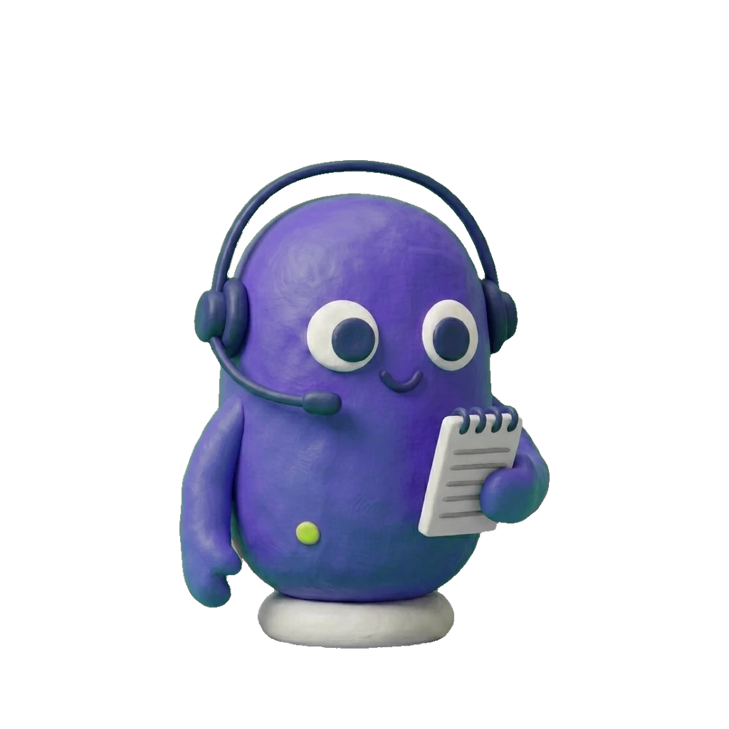 Knety mit Headset und Notizblock